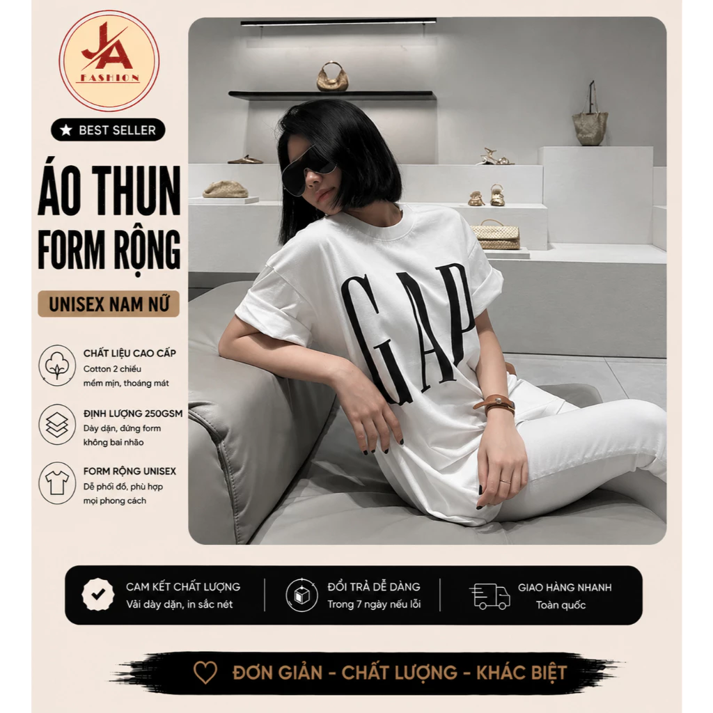 Áo Thun form rộng nam nữ  GAP  Cotton 2 chiều Unisex cao cấp hottrend 2026