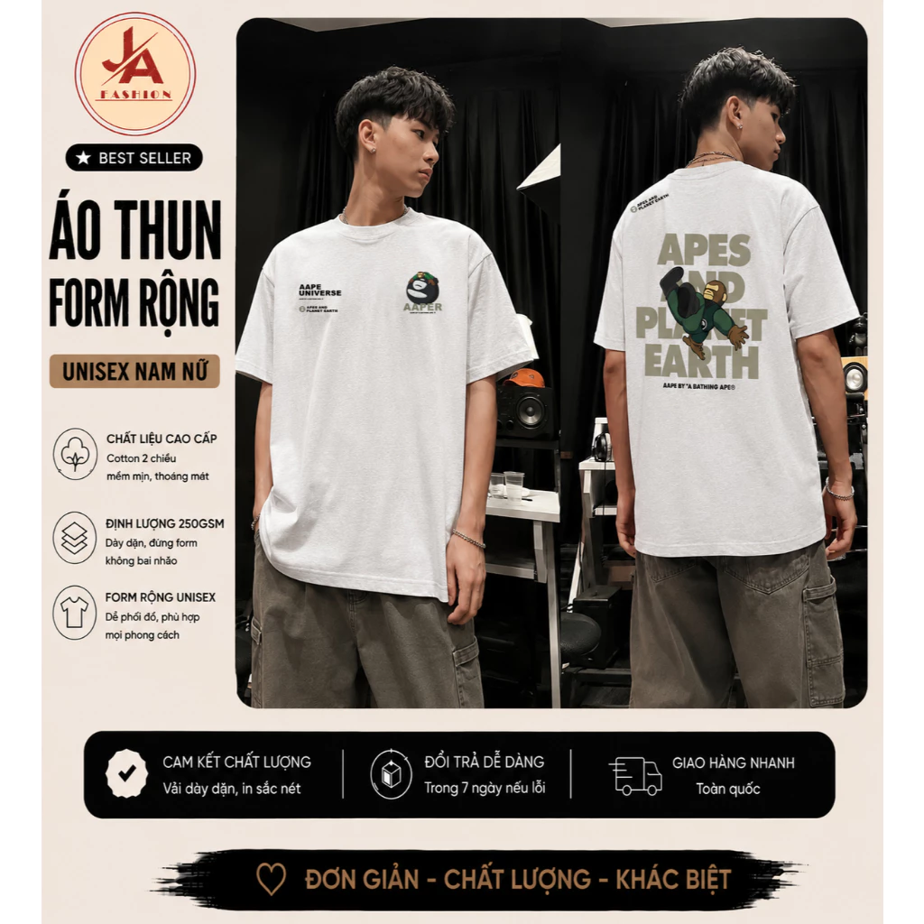 Áo thun form rộng Bape A Bathing Ape 039 - Hàng Cao Cấp Unisex Chất 100% Cotton  Hot Trend 2026