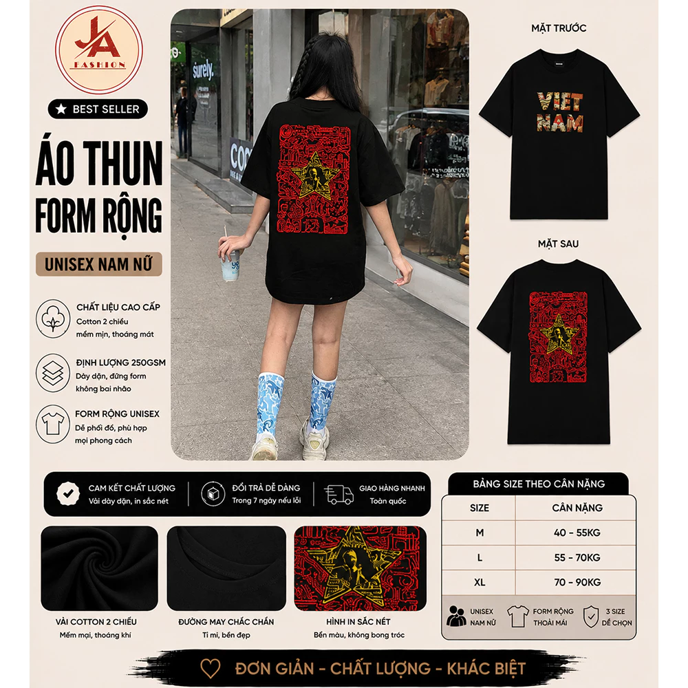 Áo thun form rộng nam nữ  unisex VIỆT NAM Dường Kách Mệnh, Áo phông thể hiện tinh thần VN chất cotton cao cấp k xù