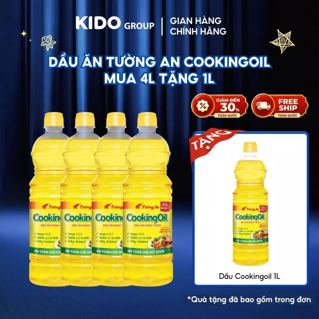 [TẶNG 1 CHAI 1L] Combo 4 chai Dầu Ăn Tường An CookingOil 1L