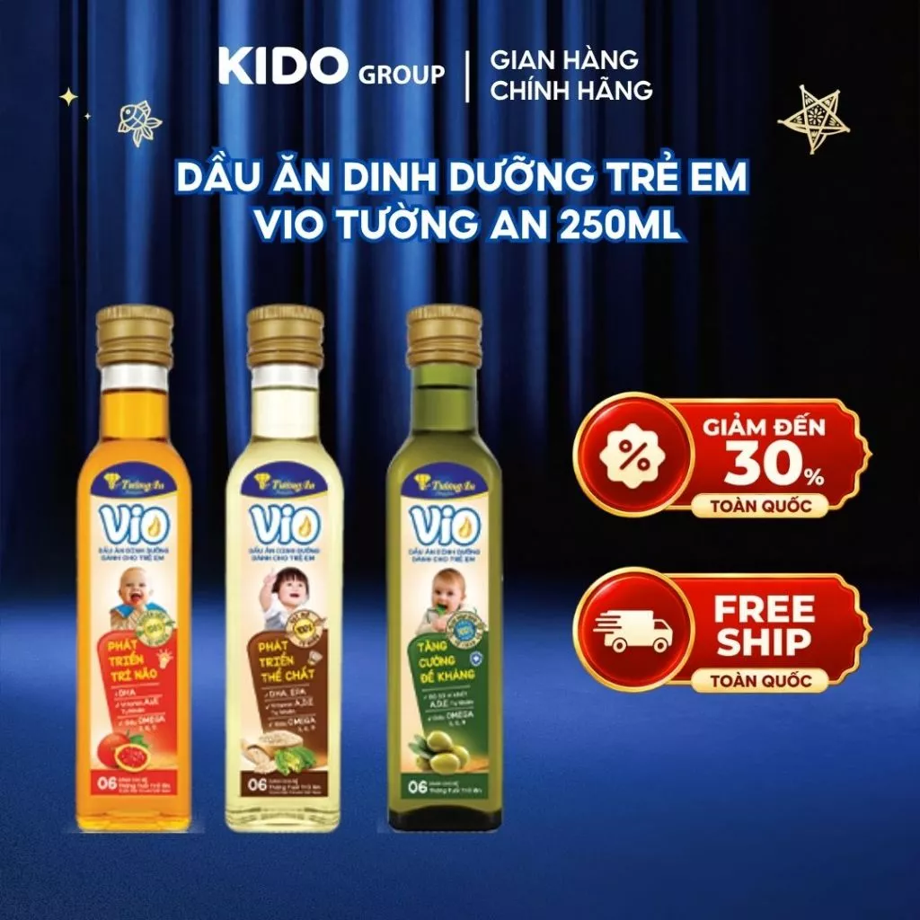 (MUA 2 GIẢM 20%) Dầu ăn dặm dinh dưỡng cho bé VIO Tường An Gấc/Mè/Olive 250ML