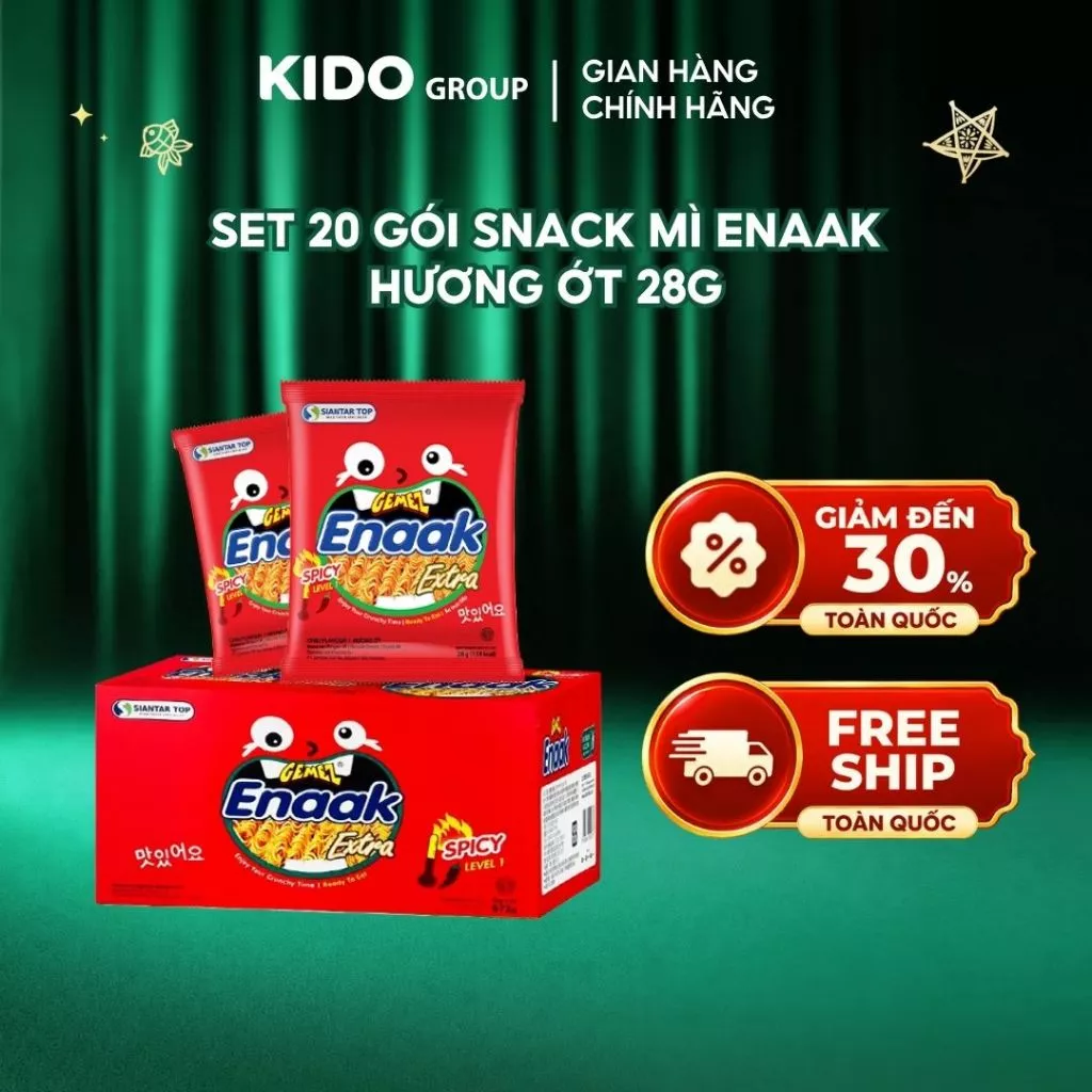 Hộp 20 gói Snack Mì Snack Enaak Hương Ớt Cấp 1 28g