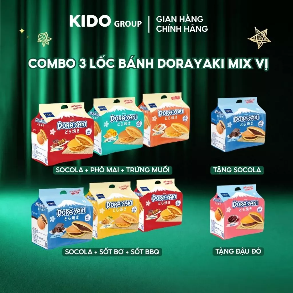 [MUA 3 TẶNG 1] Combo 3 Lốc Bánh Dorayaki I Cấu trúc bánh siêu mềm mịn, chuẩn Bakery I Kido Group