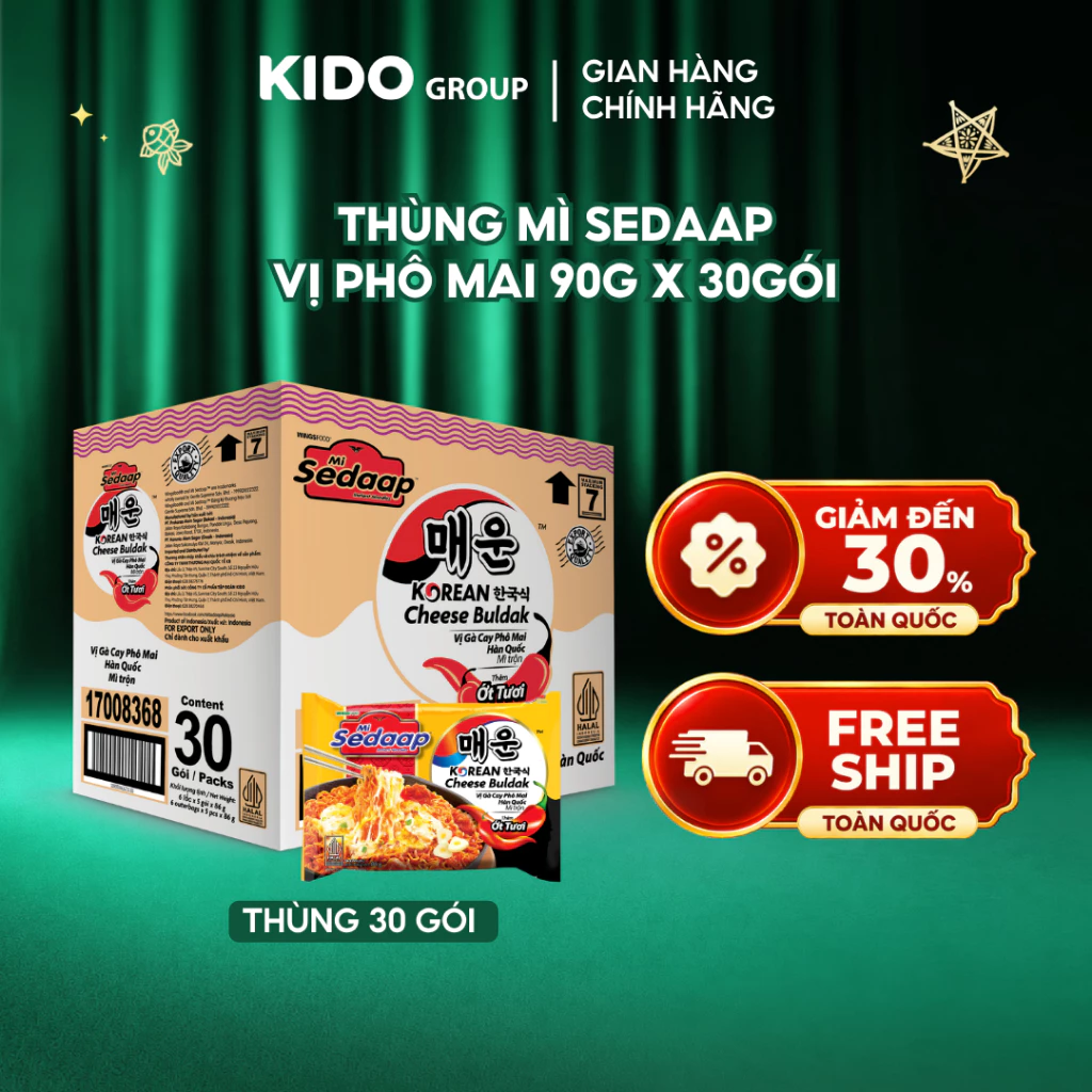 Thùng 30 gói Mì trộn Sedaap vị phô mai hàn quốc 86g