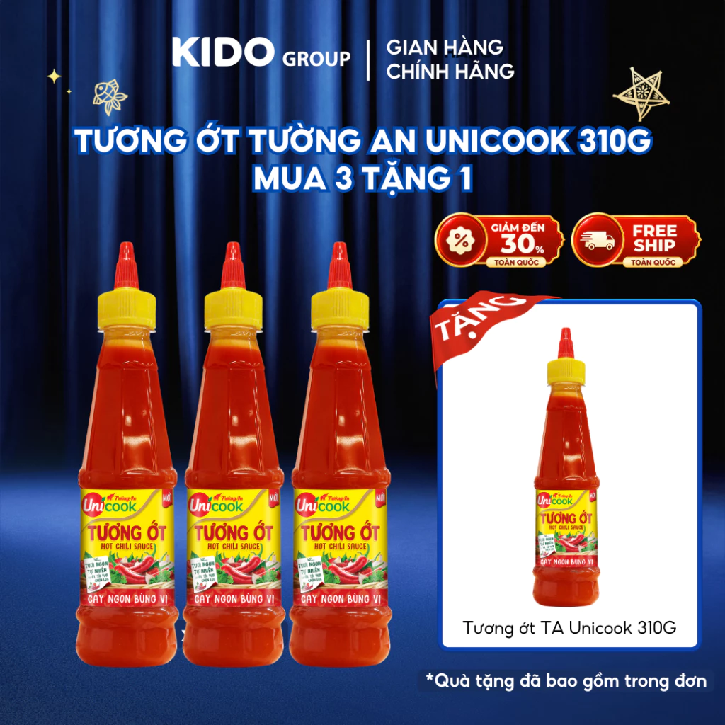 Combo 4 Chai Tương Ớt Tường An Unicook 310g