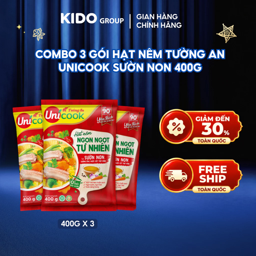 Combo 3 gói Hạt nêm Tường An Unicook Sườn Non 400g