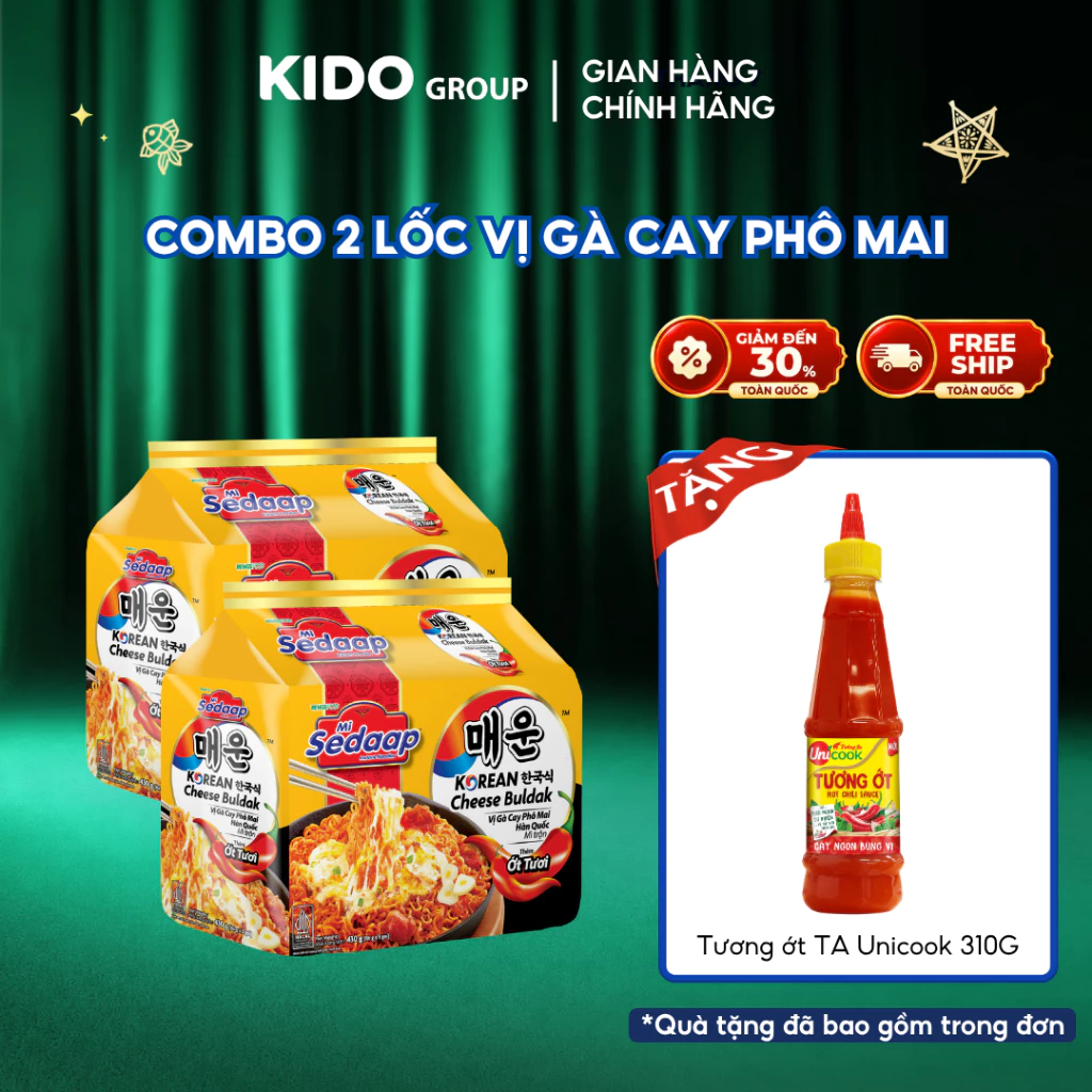 [ Tặng 1 Tương Ớt TA Unicook 310g ] Combo 2 Lốc Mì Sedaap - Mì Sedaap Vị Gà Cay Phô Mai Hàn Quốc 86gr x 10 gói