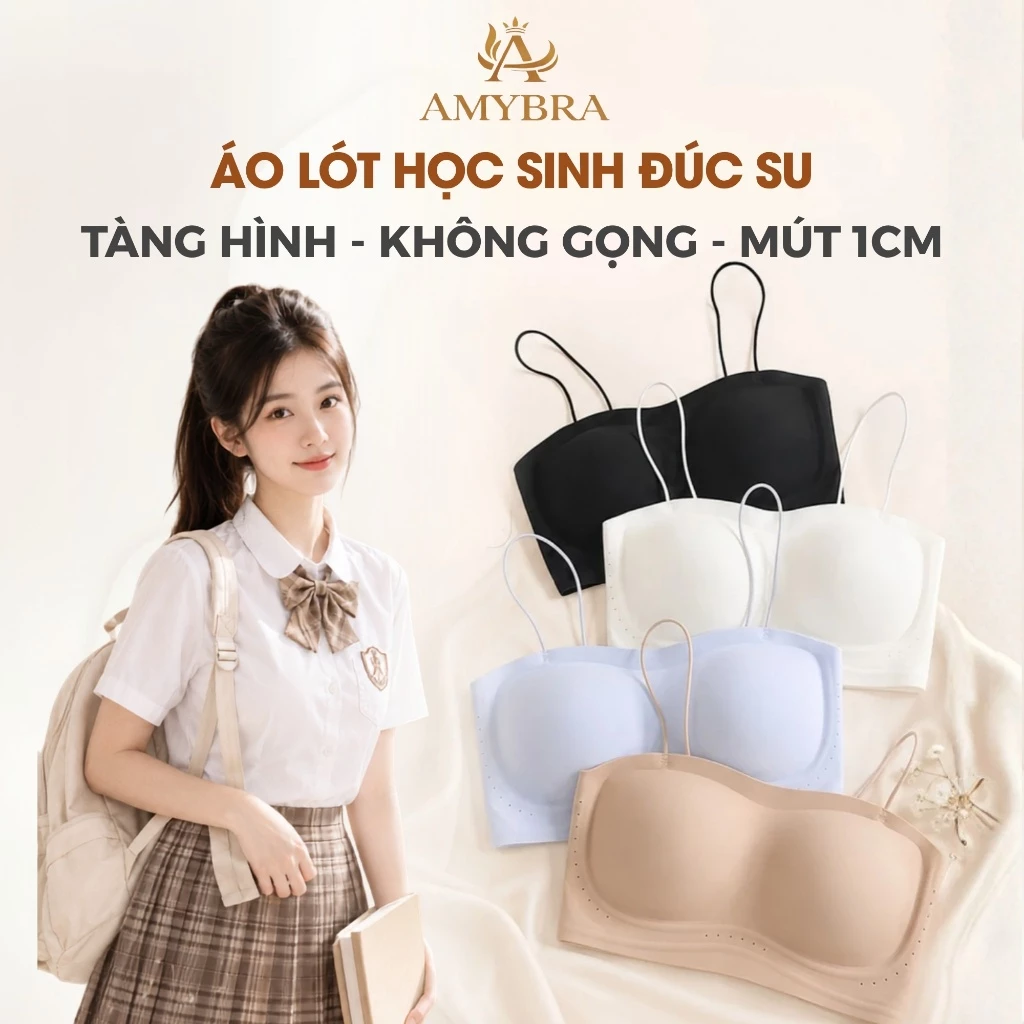 [ Deal Hời ] Áo Ngực Nữ Sinh Đúc Su Không Gọng Mút 1cm, Áo Lót Học Sinh Không Viền Tàng Hình AMYBRA A2608