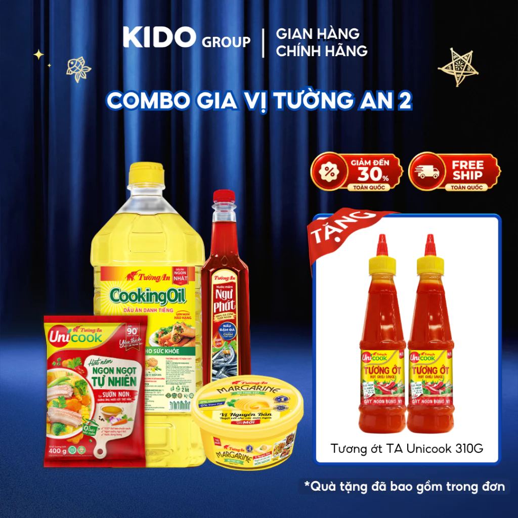 COMBO GIA VỊ TƯỜNG AN 2 (Dầu CookingOil 2L + Hạt Nêm 400gr + Nước Mắm + Bơ Tường An)