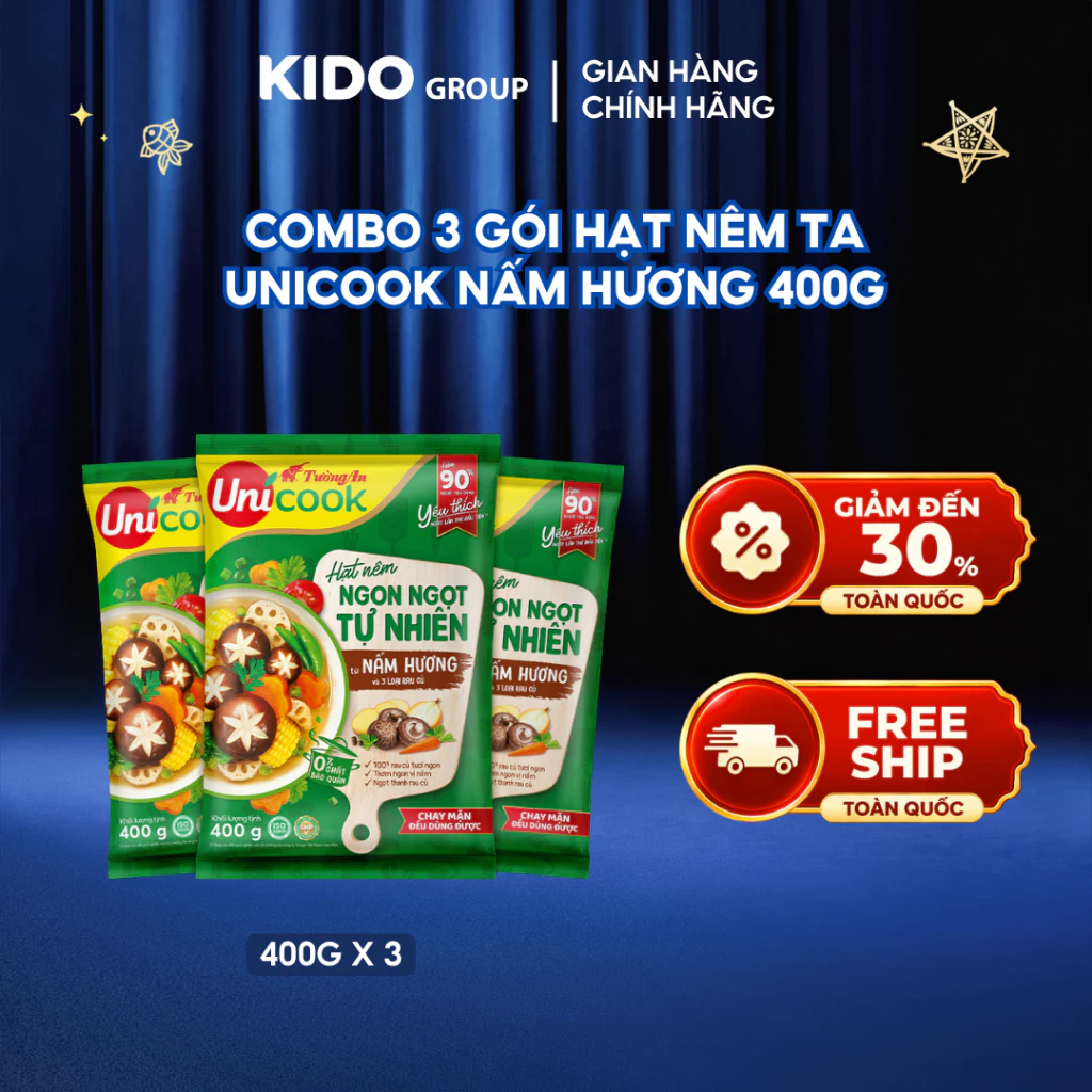 Combo 3 gói Hạt nêm TA Unicook Nấm Hương 400g