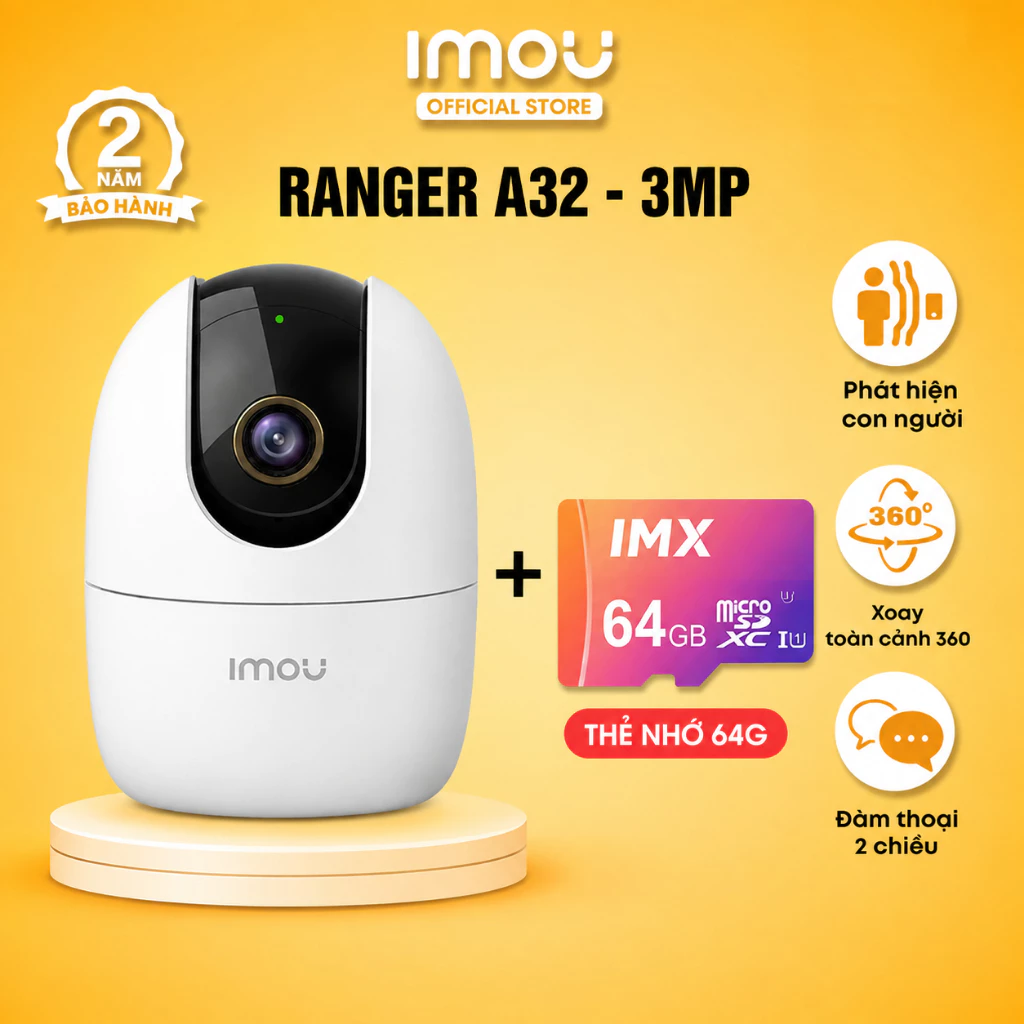 Camera IMOU A32EP | + Thẻ 64GB | 3MP 2K Wifi | Trong Nhà Xoay 360 | Đàm Thoại 2 Chiều