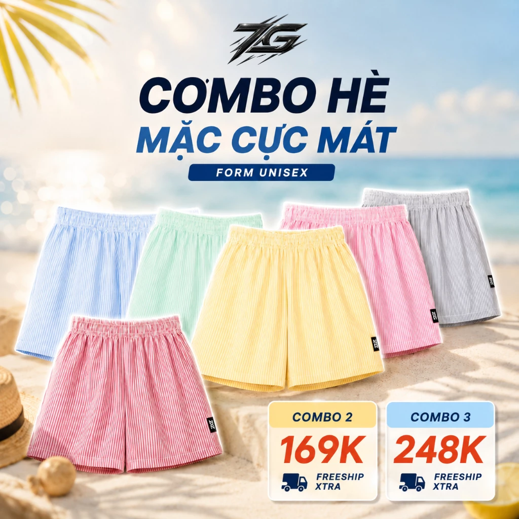 Combo Quần Short Unisex Nam Nữ Chất Liệu Vải Oxford Họa Tiết Kẻ Sọc Phong Cách Trẻ Trung Năng Động QZG05.