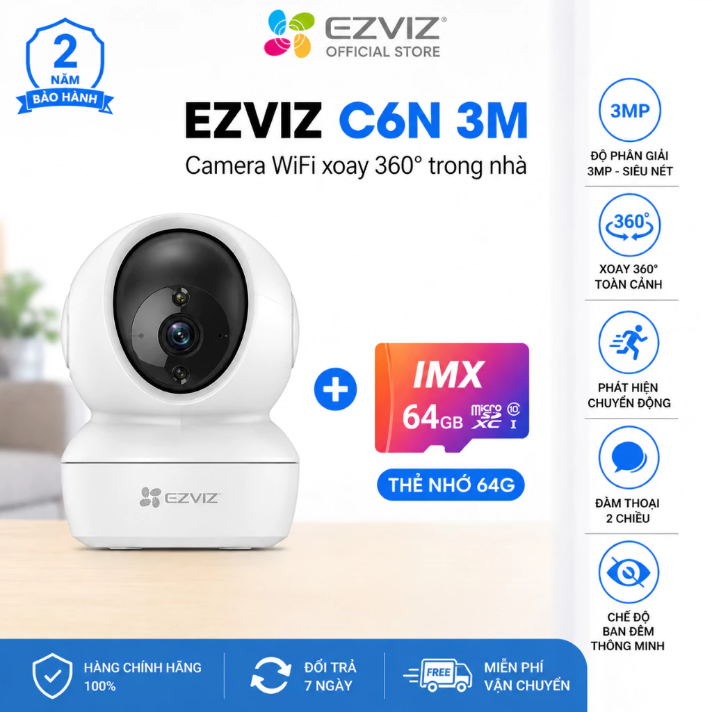 Camera Wifi EZVIZ C6N | + Thẻ nhớ 64G | C6N Pro G1 3MP 5MP 2K | Xoay 360 Đàm Thoại 2 Chiều