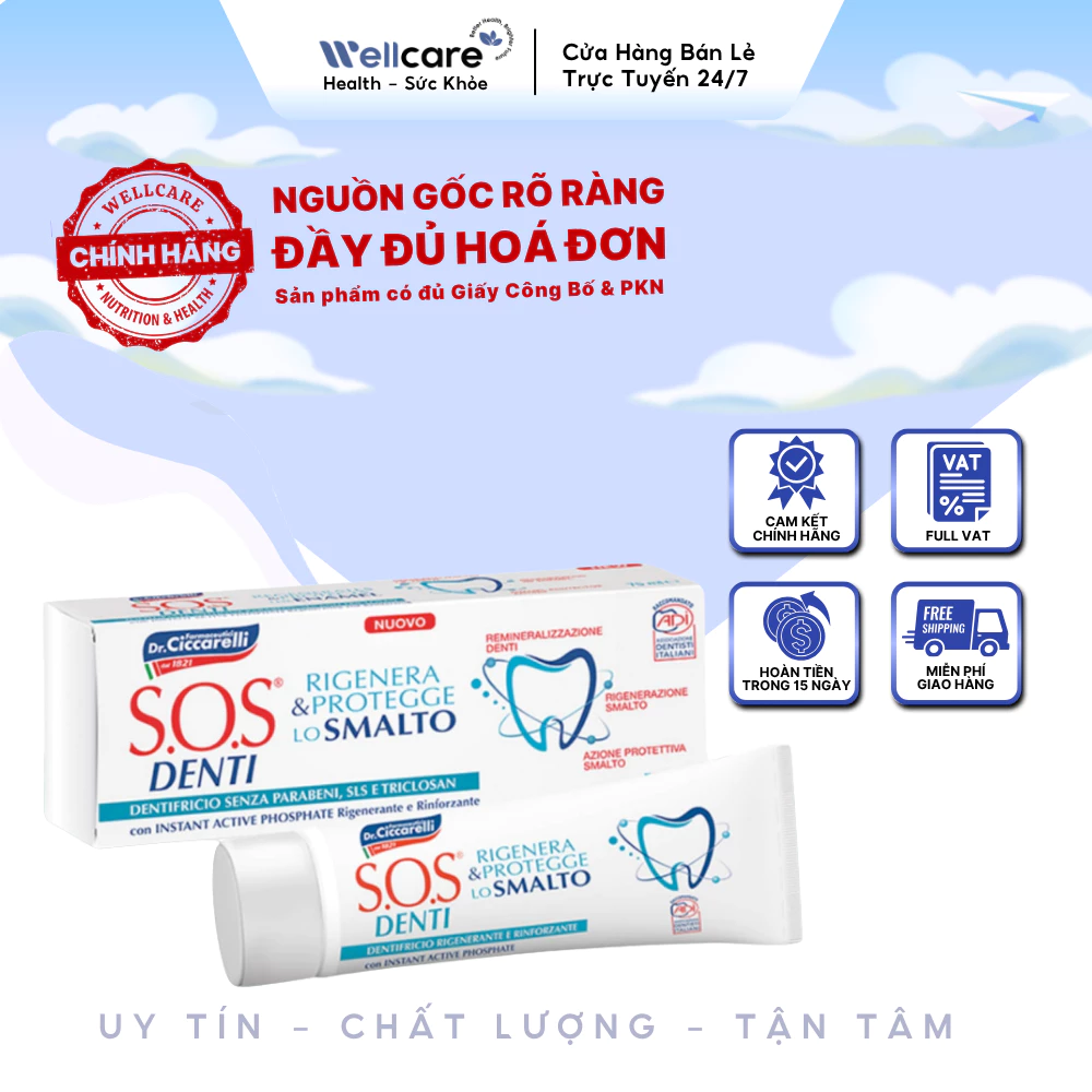 [✨CHÍNH HÃNG] S.O.S Denti Enamel Toothpaste 75ml Hỗ Trợ Phục Hồi Men Răng
