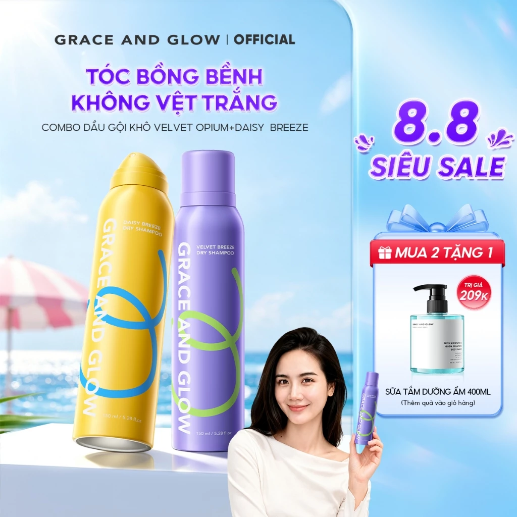 Dầu gội khô phồng tóc Grace and Glow kiềm dầu lâu bết giúp giải cứu tóc bết lưu 150ml đang được đối chiếu cho người mua tại Việt Nam
