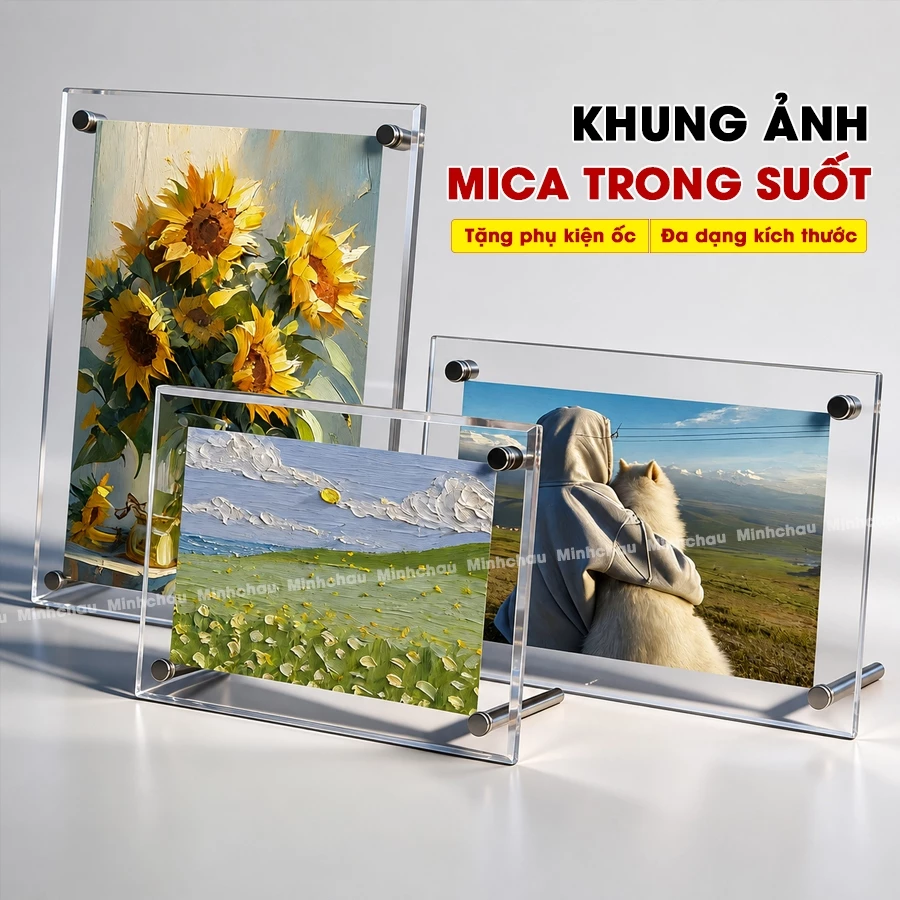 (Có hoá đơn VAT) Khung ảnh mica trong suốt, Khung ảnh để bàn tặng kèm phụ kiện ốc - Đa dạng size