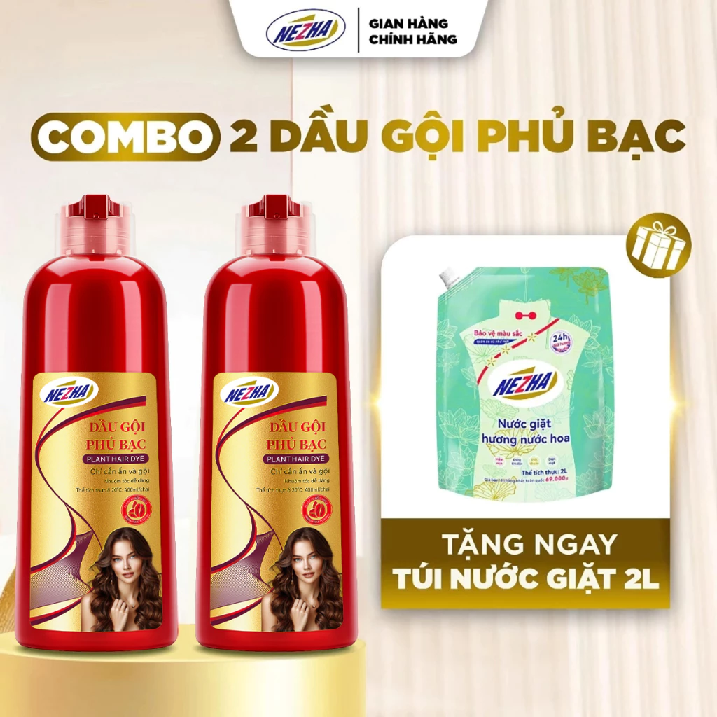 [MUA 2 TẶNG 1] Combo 2 Dầu gội phủ bạc Nezha 400ml chính hãng. Dầu gội nhuộm tóc ĐEN, NÂU  bền màu.
