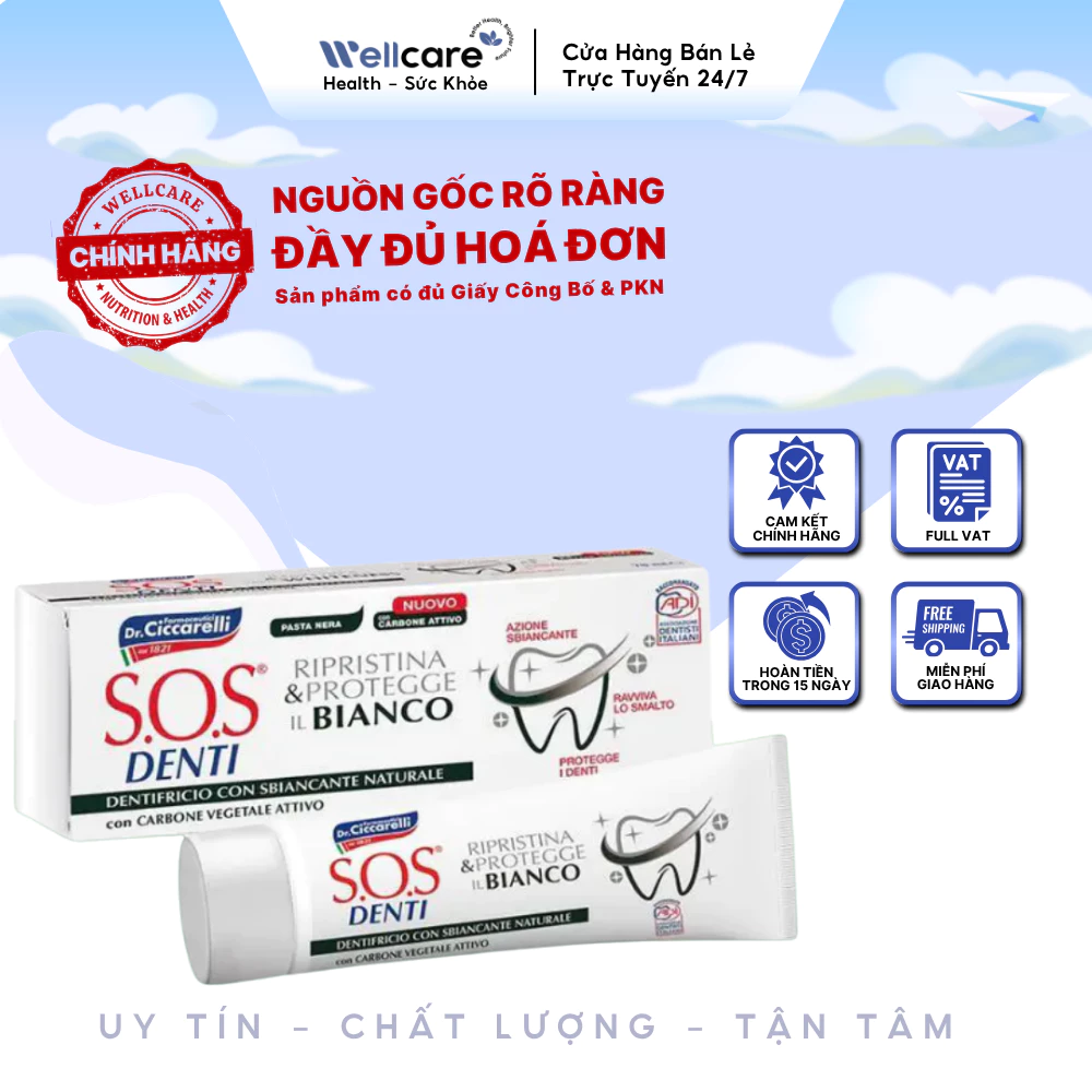 [✨CHÍNH HÃNG] S.O.S Denti Whiteness Toothpaste 75ml Hỗ Trợ Làm Trắng Răng