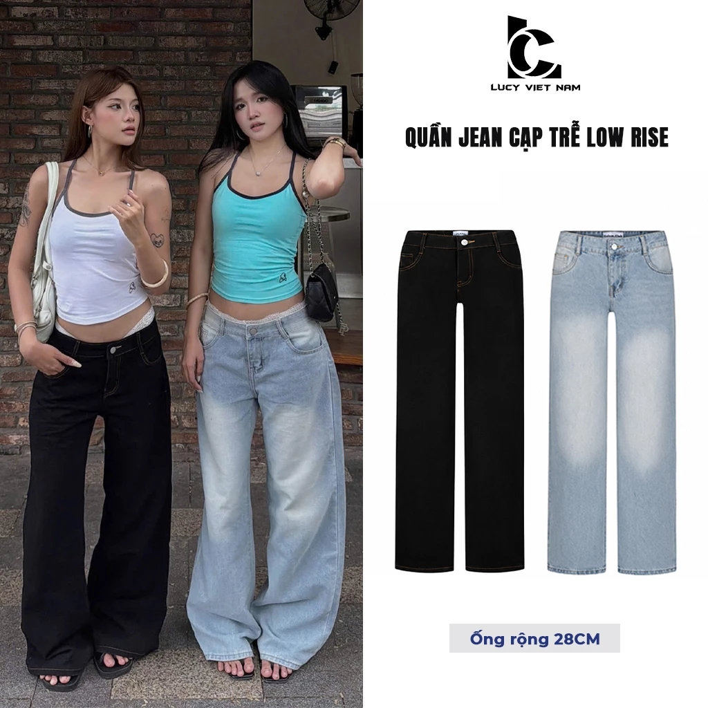 Quần Jean Nữ Cạp Trễ Ống Suông Rộng 27-28cm AVO AVOCADO Low Rise Wide Leg Jeans Y2K