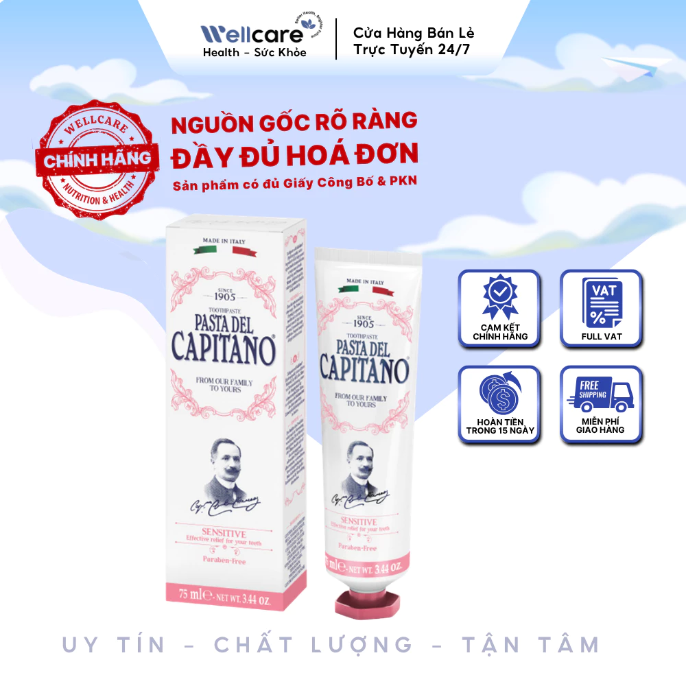 [✨CHÍNH HÃNG] Pasta del Capitano 1905 Sensitive Toothpaste 75ml Cho Răng Nhạy Cảm