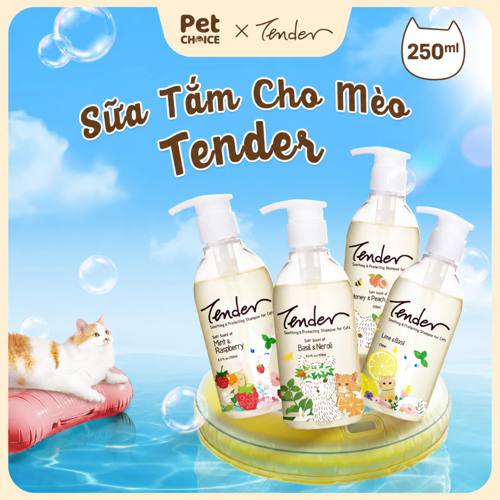 Sữa tắm TENDER cho mèo 250ml, sữa tắm cho thú cưng chiết xuất thiên nhiên thơm mát mềm mượt lông