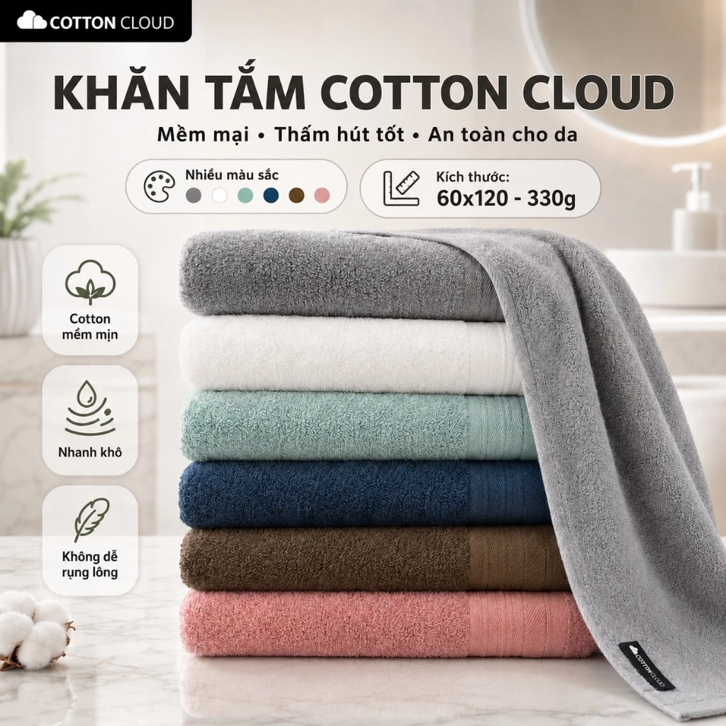 Khăn Tắm Khăn Lau Cotton Cloud Kích Thước 60x120cm Bông Cotton Bông Dày Mềm Mịn An Toàn Lành Tính Cho Da