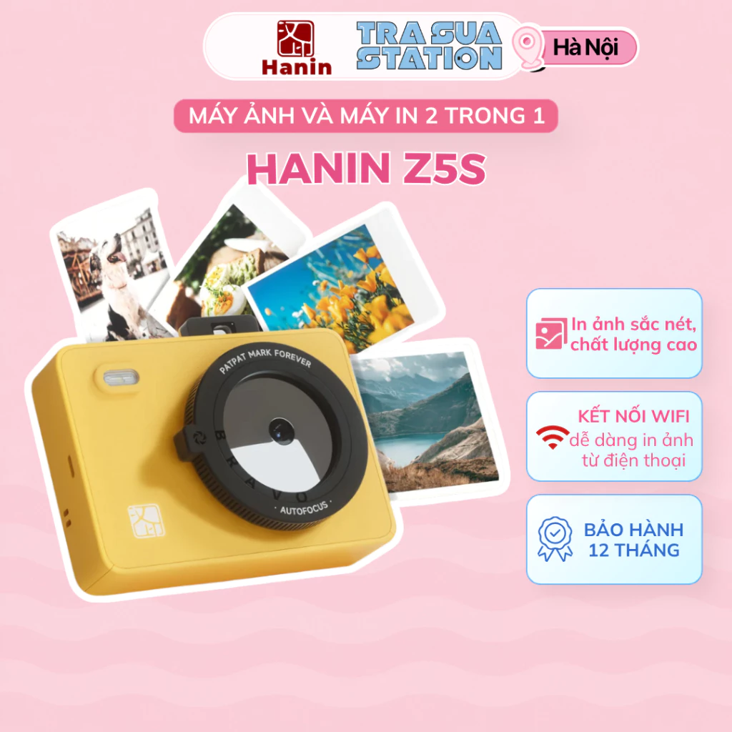 Máy Ảnh Lấy Liền In Ảnh Mini Hanin Z5s Bluetooth Công nghệ in thăng hoa, giấy chống nước, bền màu