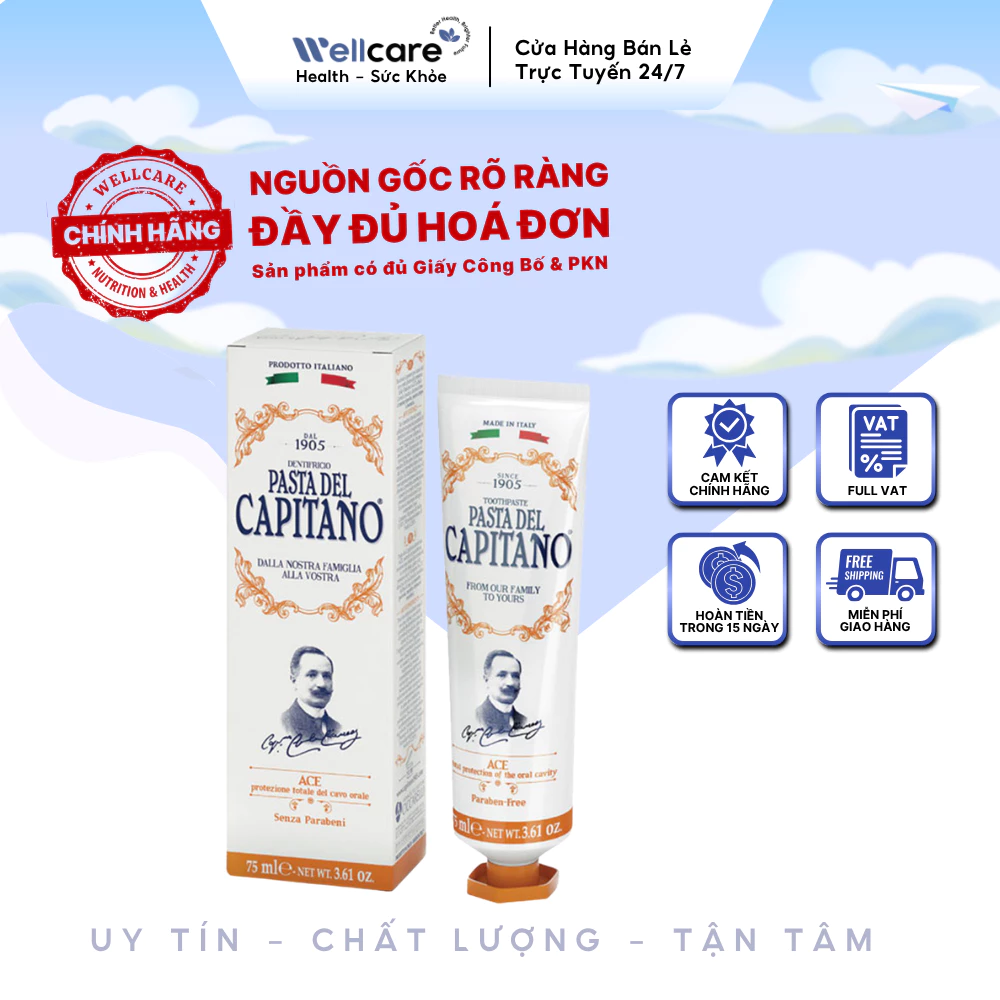 [✨CHÍNH HÃNG] Pasta del Capitano 1905 ACE Toothpaste 75ml Bảo Vệ Răng Miệng