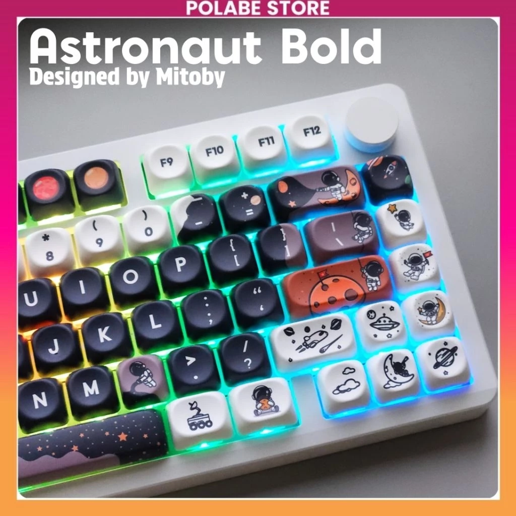 Keycap Black Astronaut Bold V2 - MOA Profile PBT Dyesub Keycap Phi Hành Gia Bàn Phím Cơ 60 65 75 TKL - Polabe