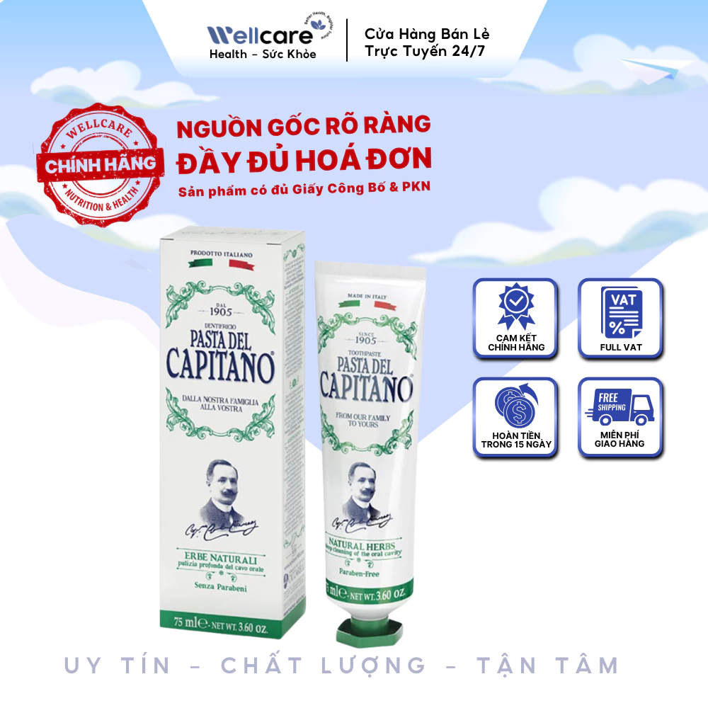[✨CHÍNH HÃNG] Pasta del Capitano 1905 Natural Herbs Toothpaste 75ml Thảo Dược