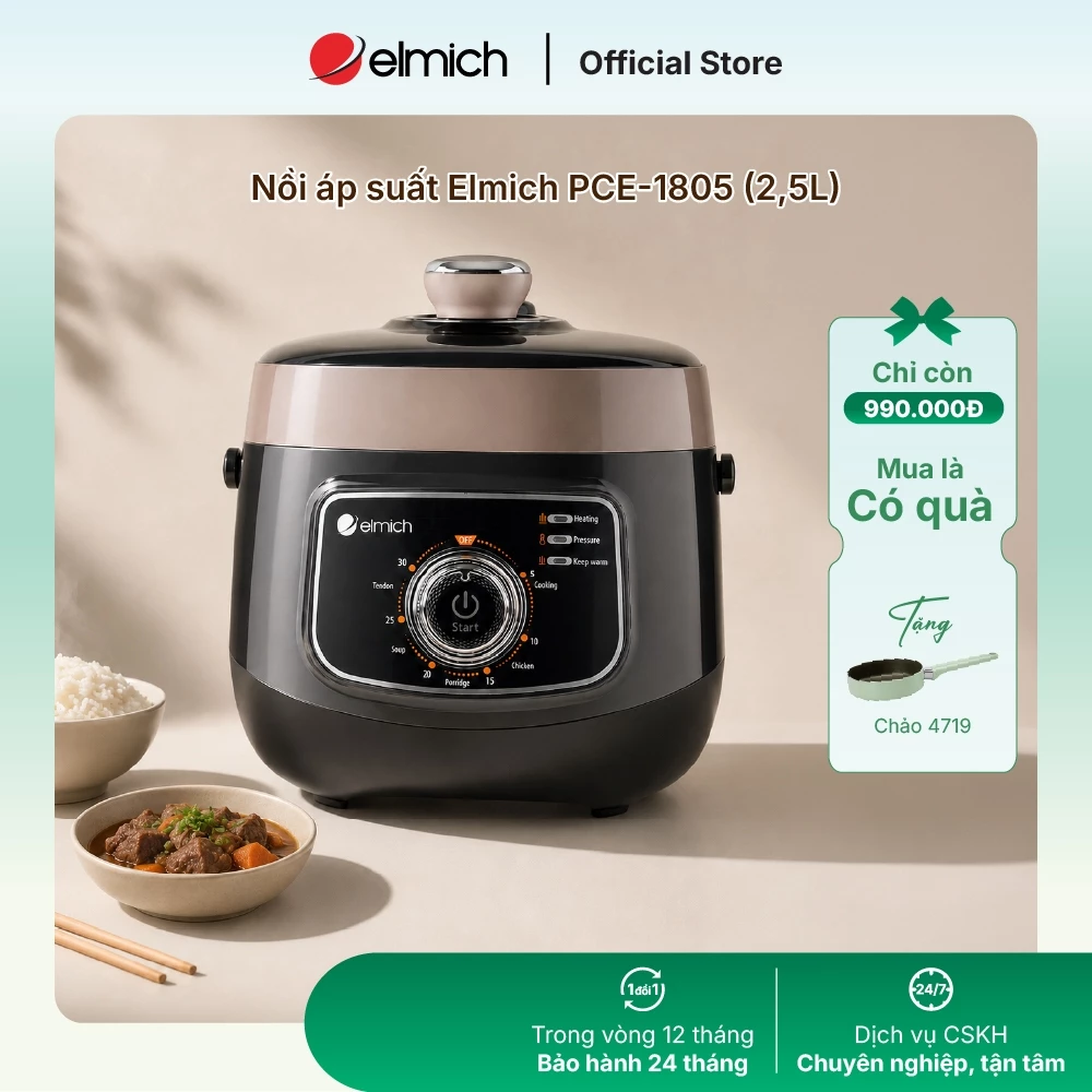 [Mã ELBSJBP03 giảm 12% đơn 500K] Nồi áp suất cao cấp đa chức năng Elmich PCE-1805 dung tích 2,5L