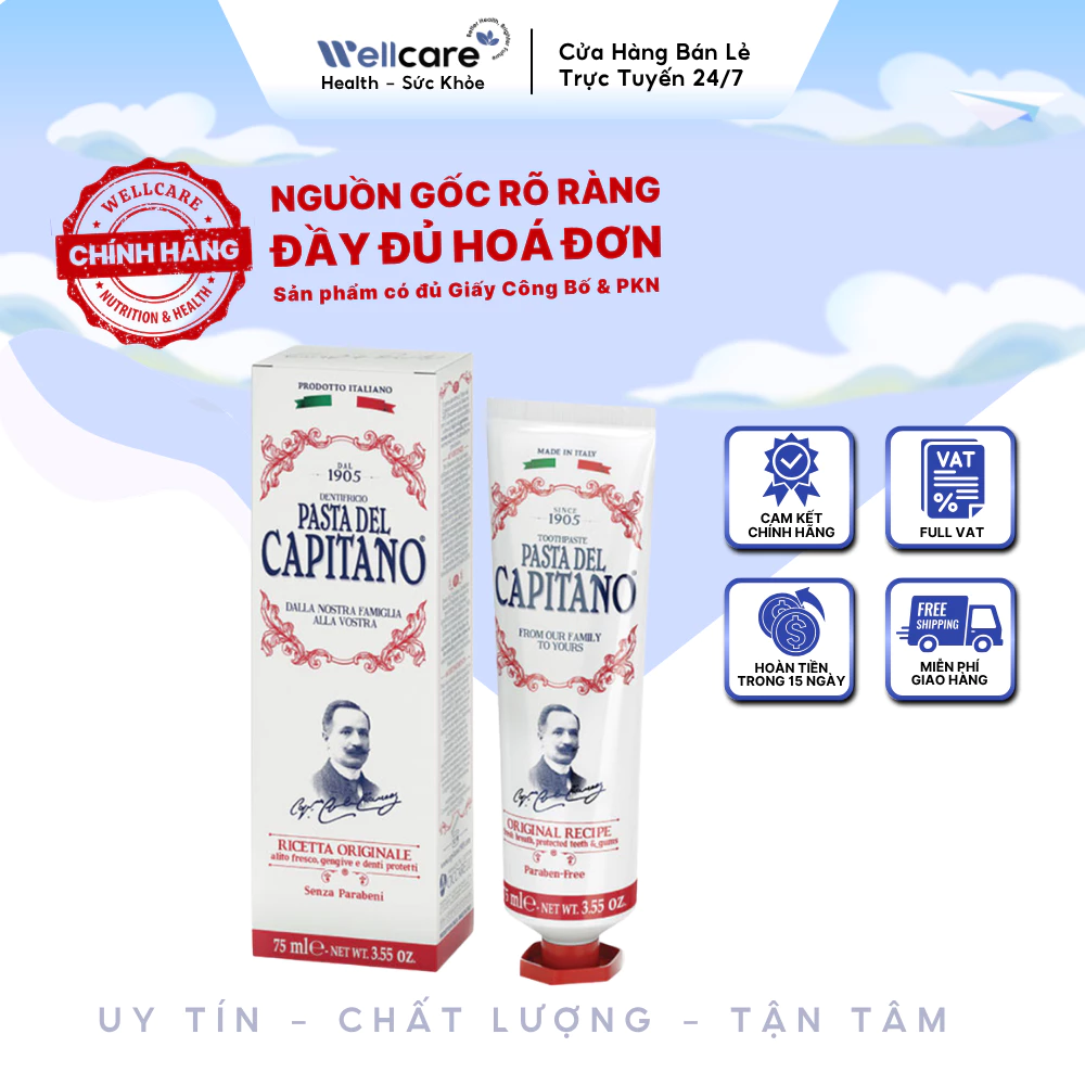 [✨CHÍNH HÃNG] Pasta del Capitano 1905 Original Recipe Toothpaste 75ml Công Thức Nguyên Bản