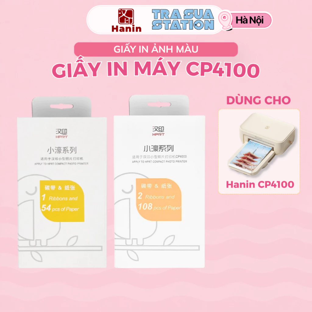 Giấy In Ảnh Hanin dùng cho máy in CP4100 – In Ảnh Rõ Nét, Bền Màu, Hộp 54 -108 Tờ Kèm Ruy Băng Mực