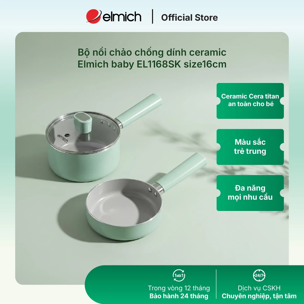 Bộ nồi chảo chống dính ceramic Elmich Baby EL 1168