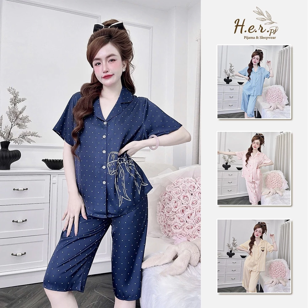 Set bộ đồ ngủ lửng nữ mặc nhà HER Pijama lụa latin cao cấp mềm mướt