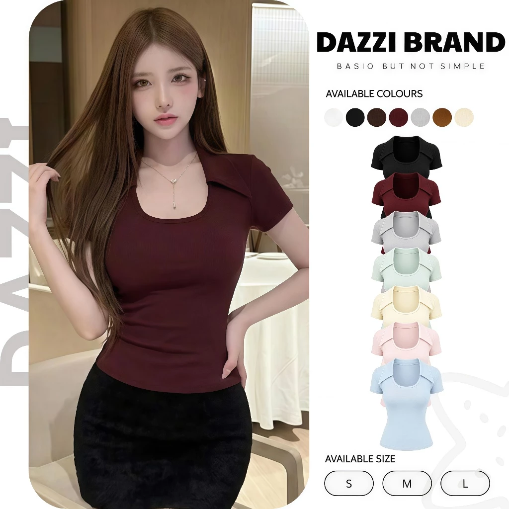 Áo Thun Polo nữ phối Cổ Vuông Tôn Dáng chất Cotton DAZZI B03