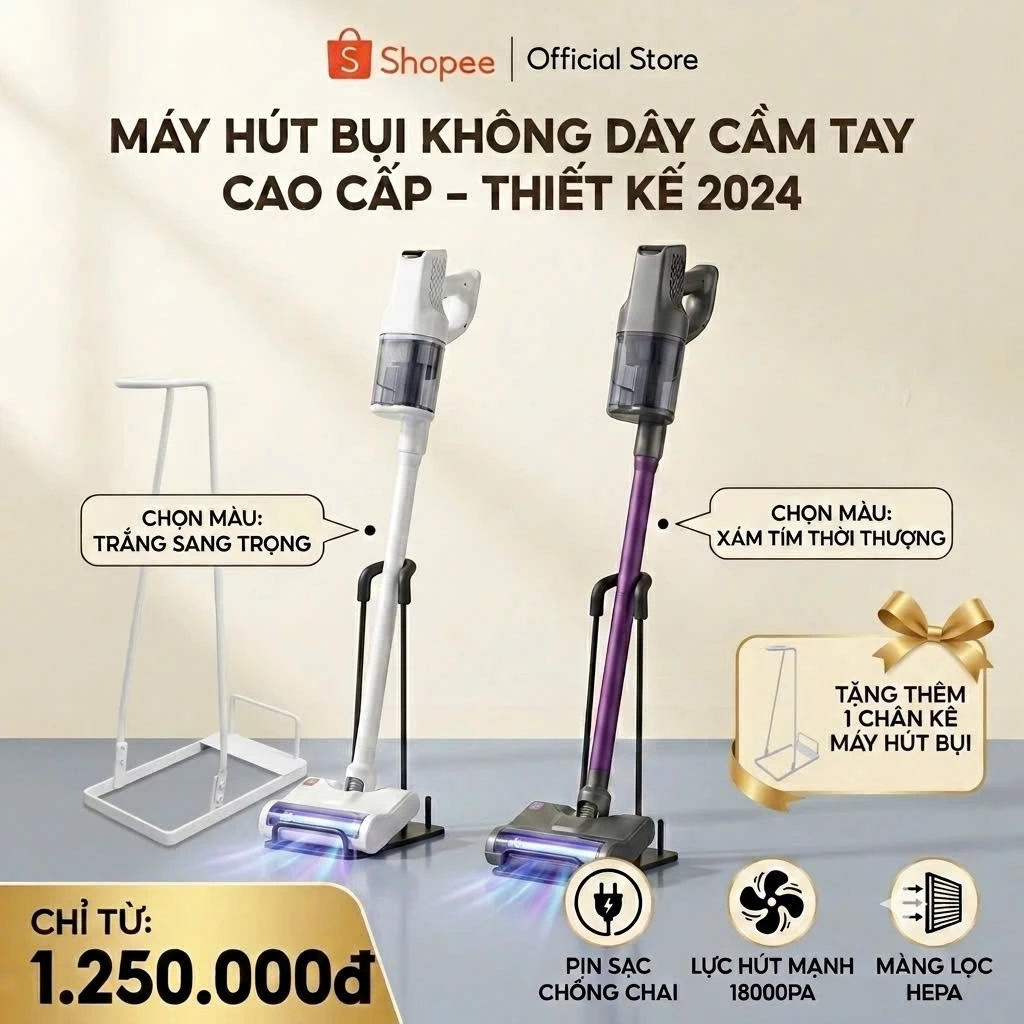 Máy hút bụi lau nhà PVL - KAWASAKII cầm tay không dây, khử khuẩn tia cực tím, lực hút 22.000Pa - Bảo Hành 2 Năm