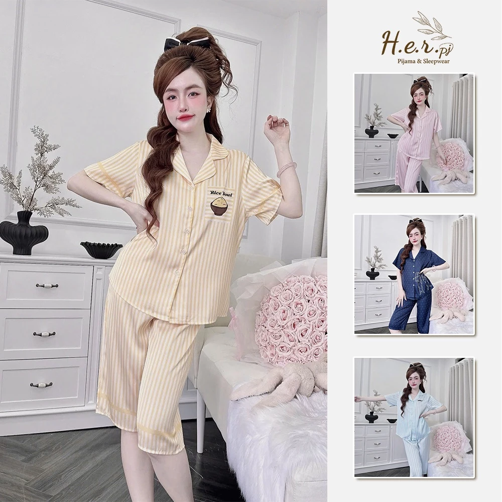 Bộ đồ ngủ lửng nữ mặc nhà HER Pijama lụa latin nhập khẩu mềm mát