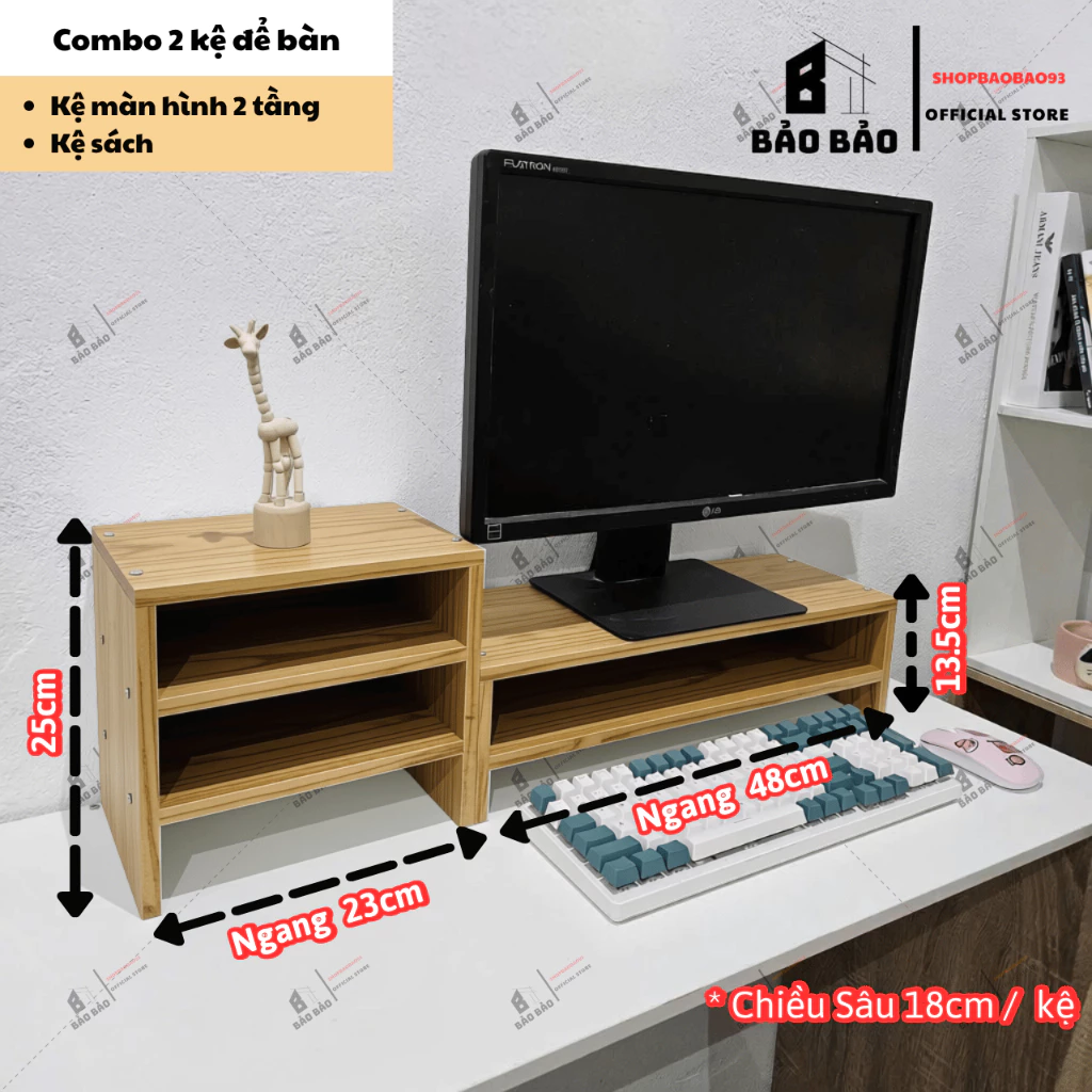 Kệ màn hình máy tính, kệ sách để bàn trang trí bàn học, kệ sách để bàn nhỏ gọn chất liệu gỗ MDF phủ Melamine