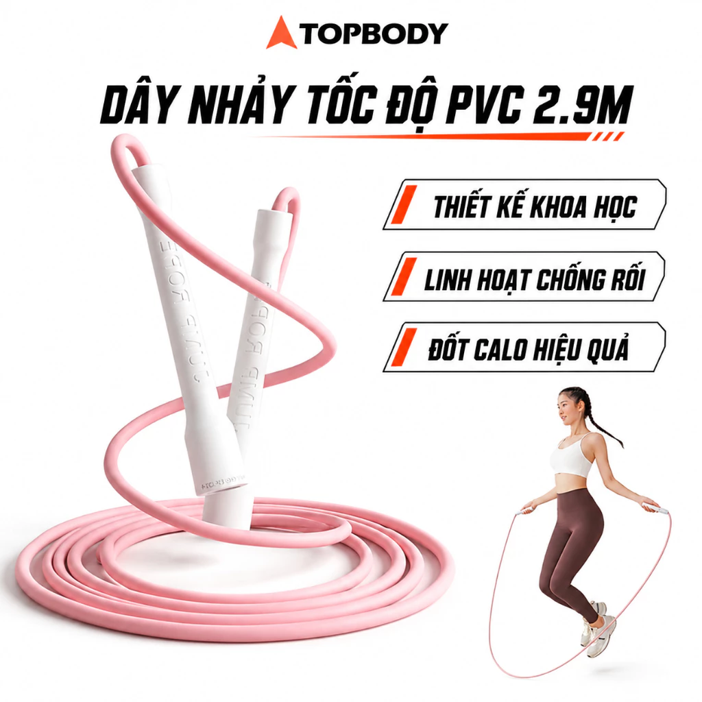 Dây Nhảy Tốc Độ PVC TOPBODY Dày 6mm Hỗ Trợ Tập Thể Thao Tại Nhà Đốt Mỡ, Cardio, Gym