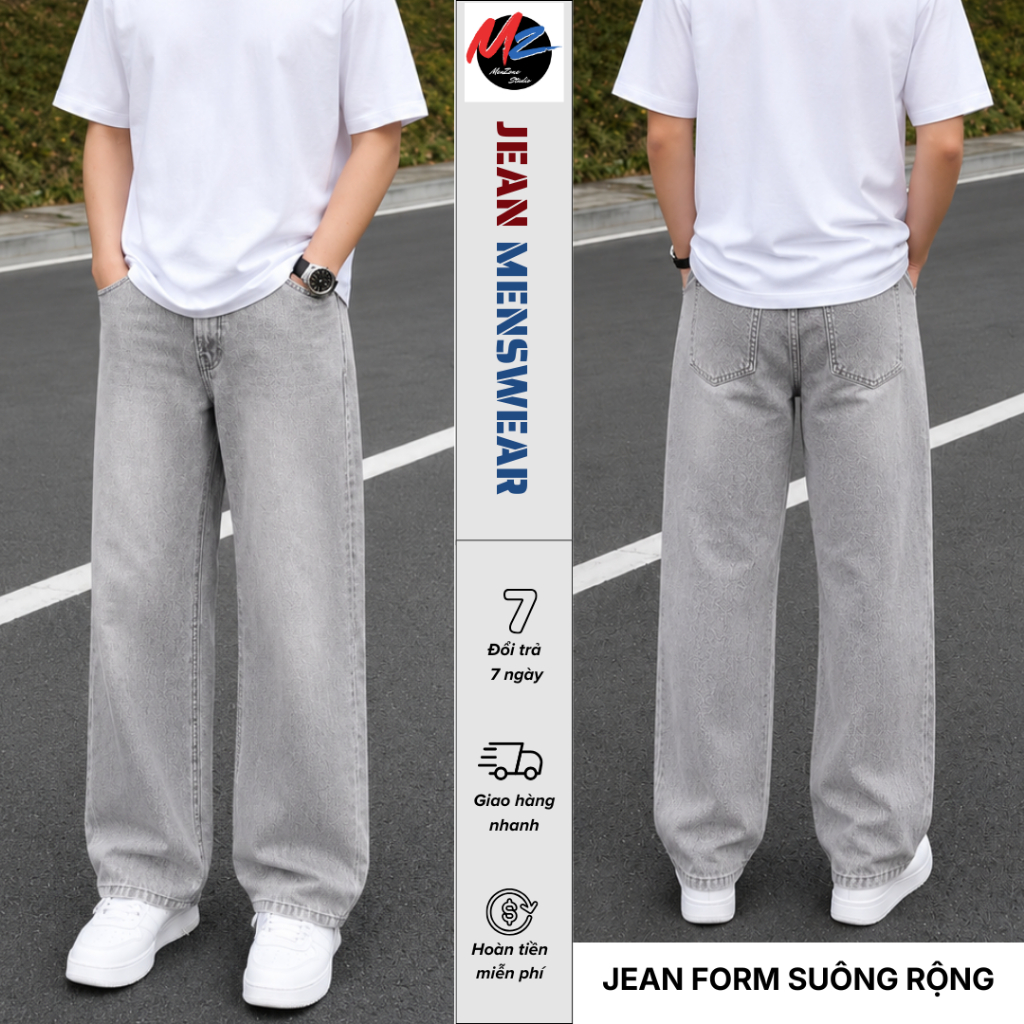 Quần Jean Nam Ống Suông Basic Xám Bạc Premium, Form Đẹp Che Khuyết Điểm…
