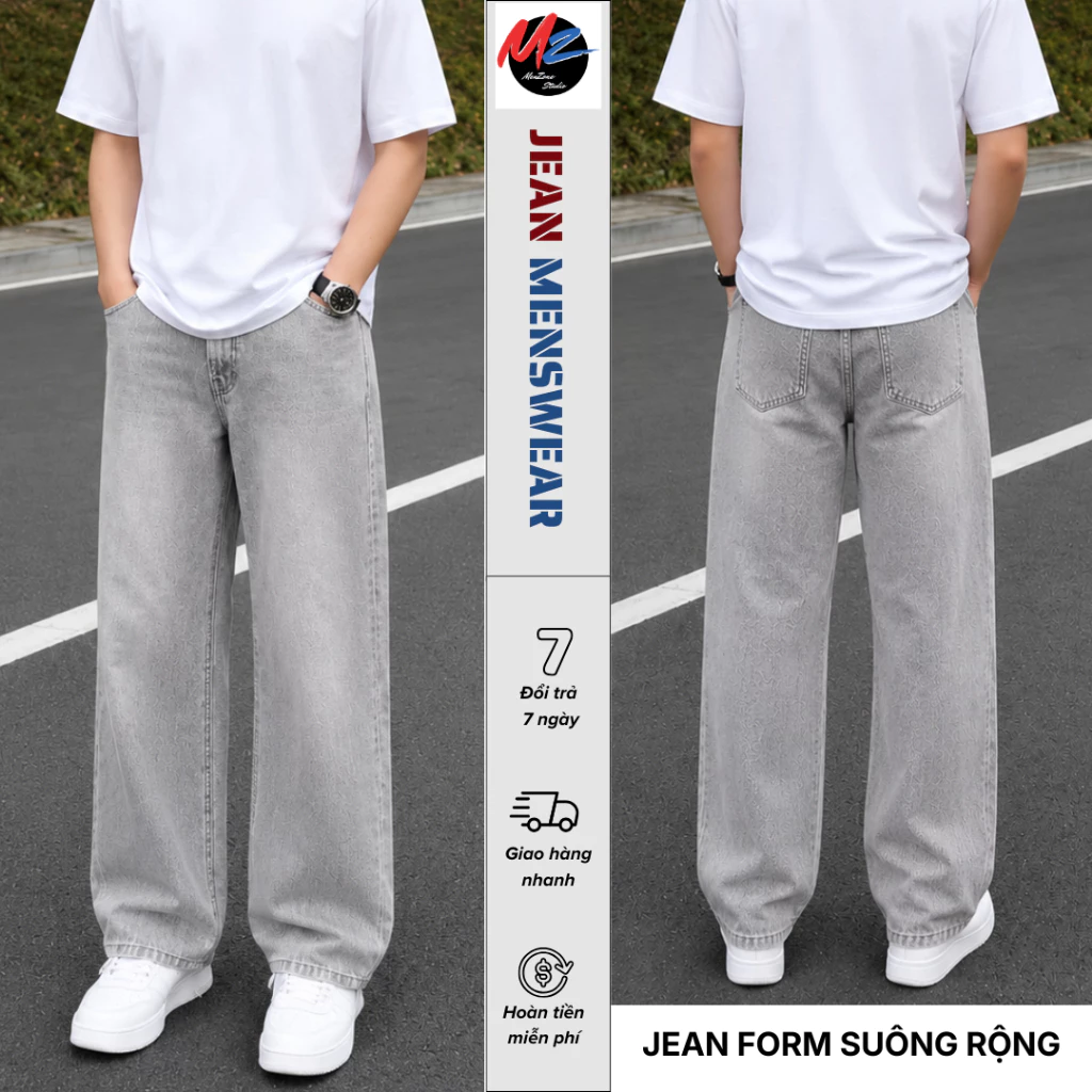 Quần Jean Nam Ống Suông Basic Xám Bạc Premium, Form Đẹp Che Khuyết Điểm - MenZoneStore