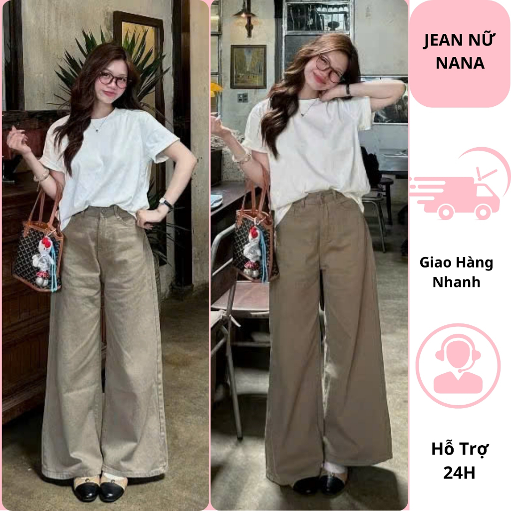 Quần jean nữ ống suông cạp cao ống rộng ( 27-28 cm ) màu nâu nhạt, quần bò nữ…