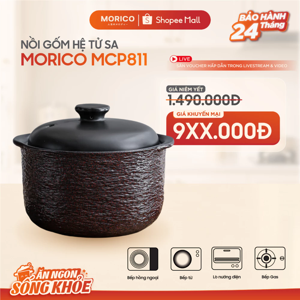 Nồi Gốm Cao Cấp Morico MCP811 1.8L – Công Nghệ IH 5 Lớp Chống Dính, Dùng Mọi Loại Bếp, Kho Hầm Nấu Canh