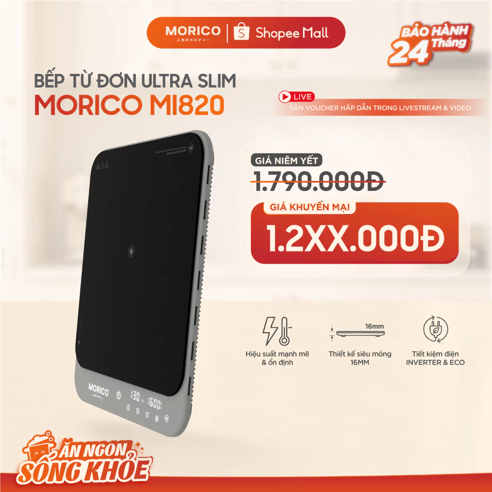 Bếp Từ Đơn Ultra Slim Morico MI820 Siêu Mỏng Nhẹ _ 2100W  Mặt Kính Cao Cấp, , Tiết Kiệm Điện, Điều Khiển Cảm Ứng
