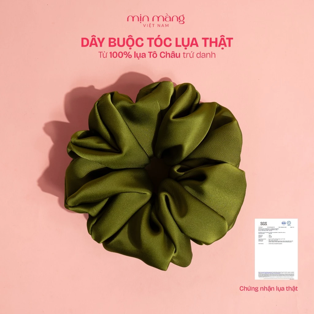 Dây Buộc Tóc Scrunchies Lụa Thật 100% To Phồng Có Giấy Kiểm Định MỊN MÀNG VIỆT NAM Giảm Gãy Rụng Tóc