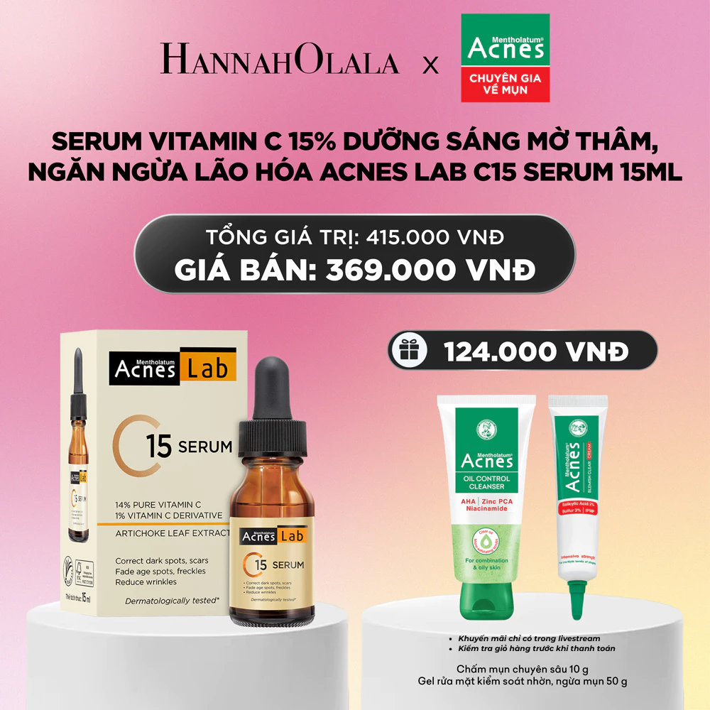 [LIVE] Serum Vitamin C 15% dưỡng sáng mờ thâm, ngăn ngừa lão hóa Acnes Lab C15 Serum 15ml