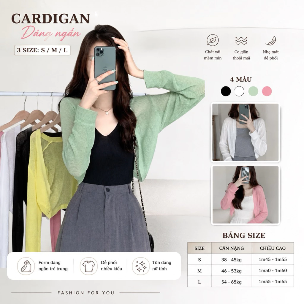 Áo Cardigan Nữ Dáng Ngắn Dệt Kim Mỏng Nhẹ 3 Size S/M/L Co Giãn Mềm Mịn Mặc Ngoài Phối Đồ Hàn Quốc