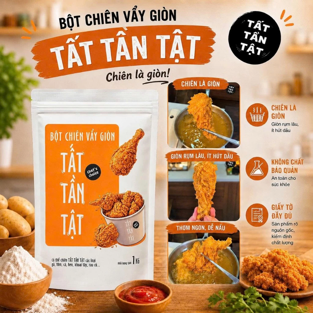 Bột chiên vẩy giòn TẤT TẦN TẬT - Chiên đa năng tạo vẩy giòn mọi loại thực phẩm - Nguyên liệu tự nhiên