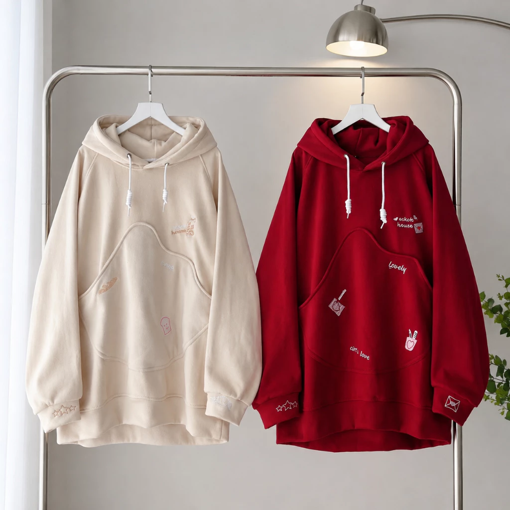 Áo Hoodie Unisex Họa Tiết Nón 2 Lớp Trùm Qua Đầu Vải Nỉ Bông Dày Dặn 3 Màu - TOMANO